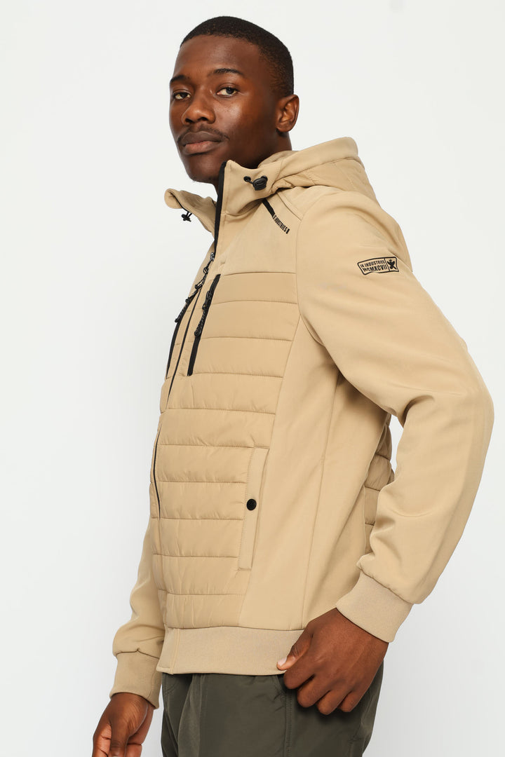Taupe Hybrid Puffer Jackets - Taupe