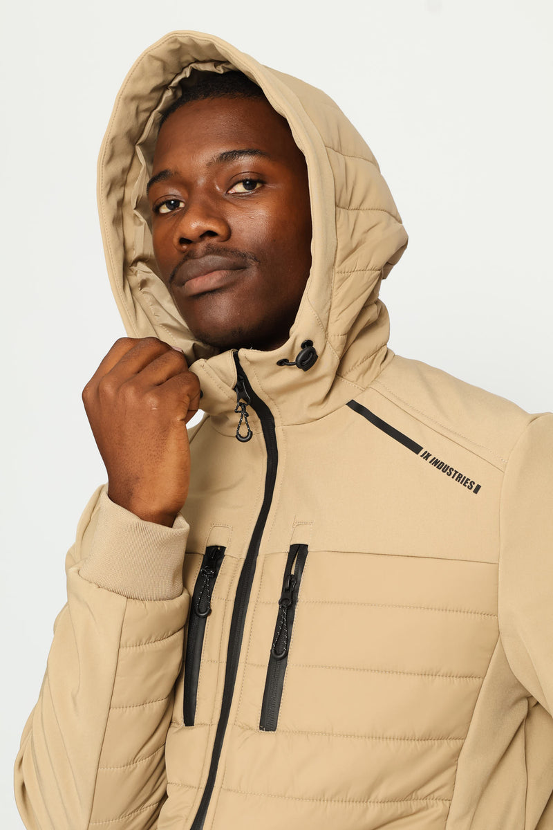 Taupe Hybrid Puffer Jackets - Taupe