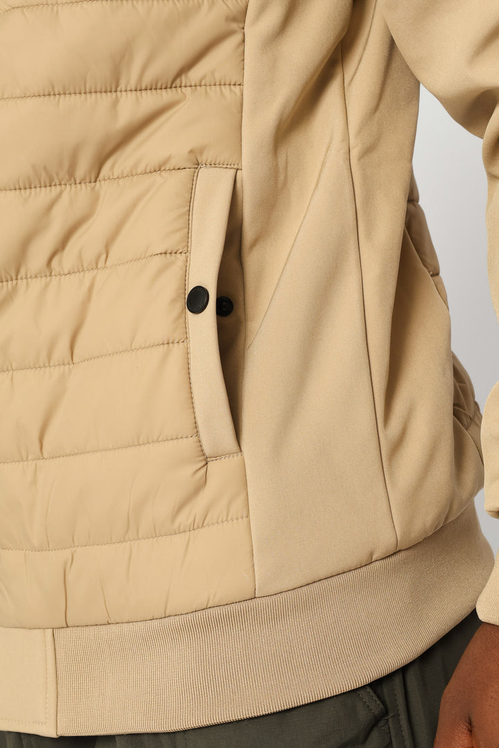 Taupe Hybrid Puffer Jackets - Taupe