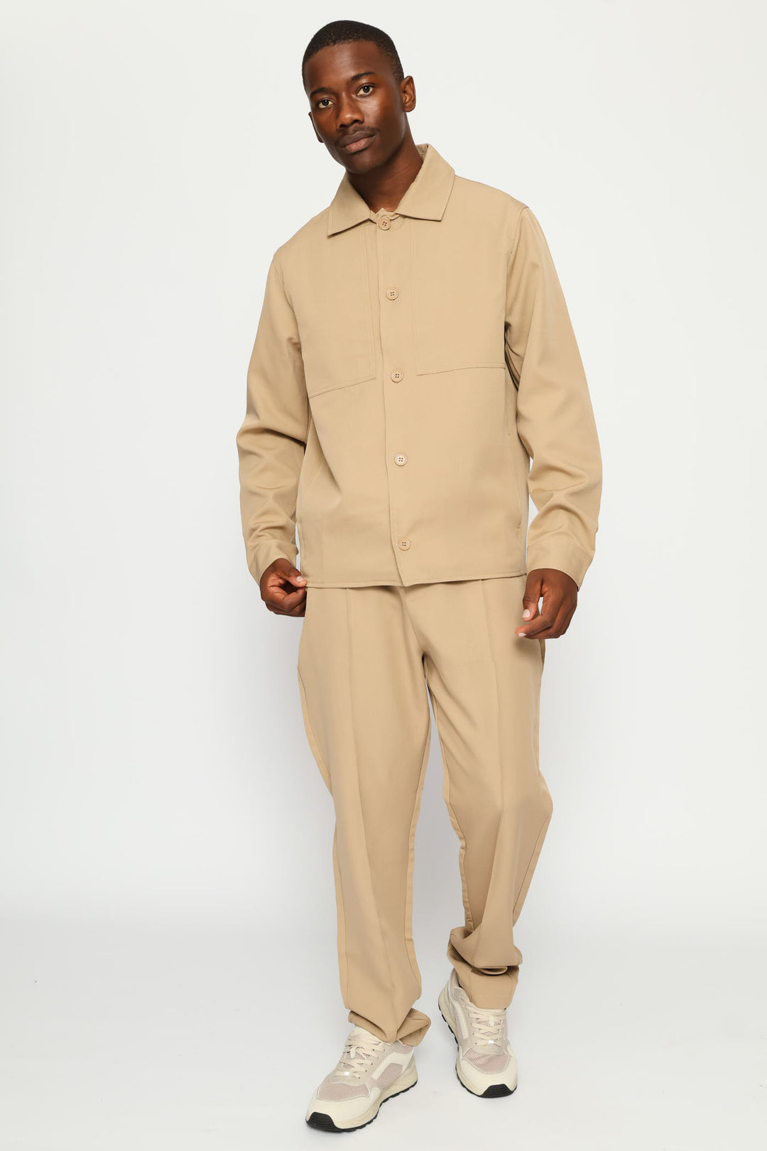 Button Through Shacket - Taupe