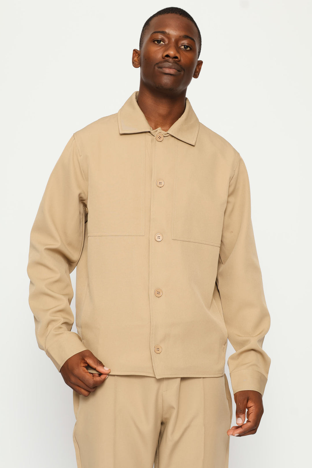 Button Through Shacket - Taupe