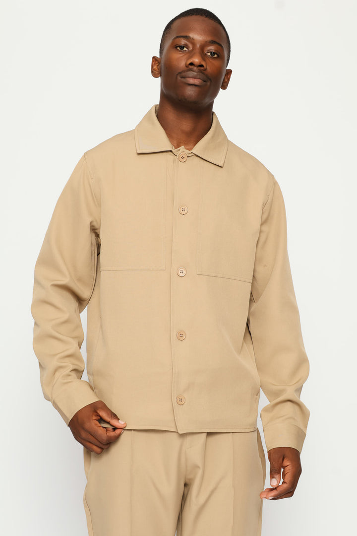 Button Through Shacket - Taupe