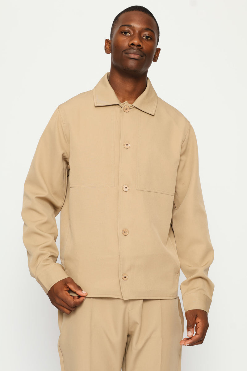 Button Through Shacket - Taupe