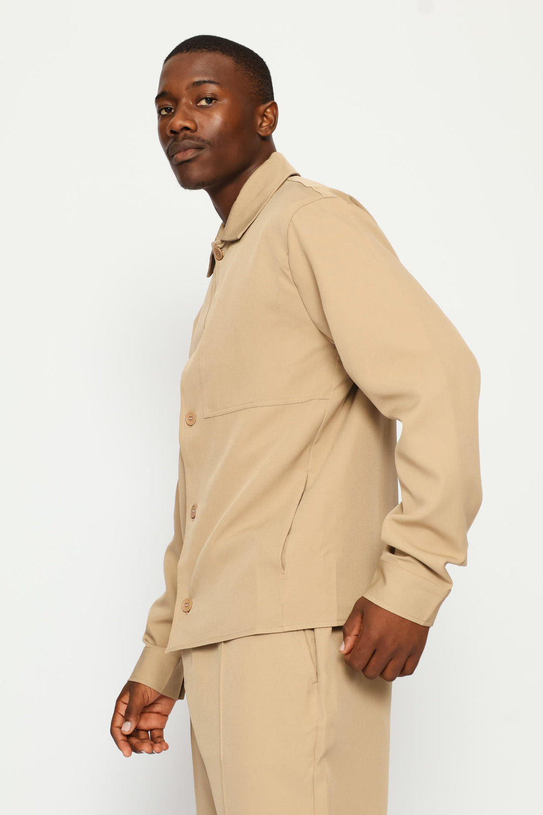 Button Through Shacket - Taupe