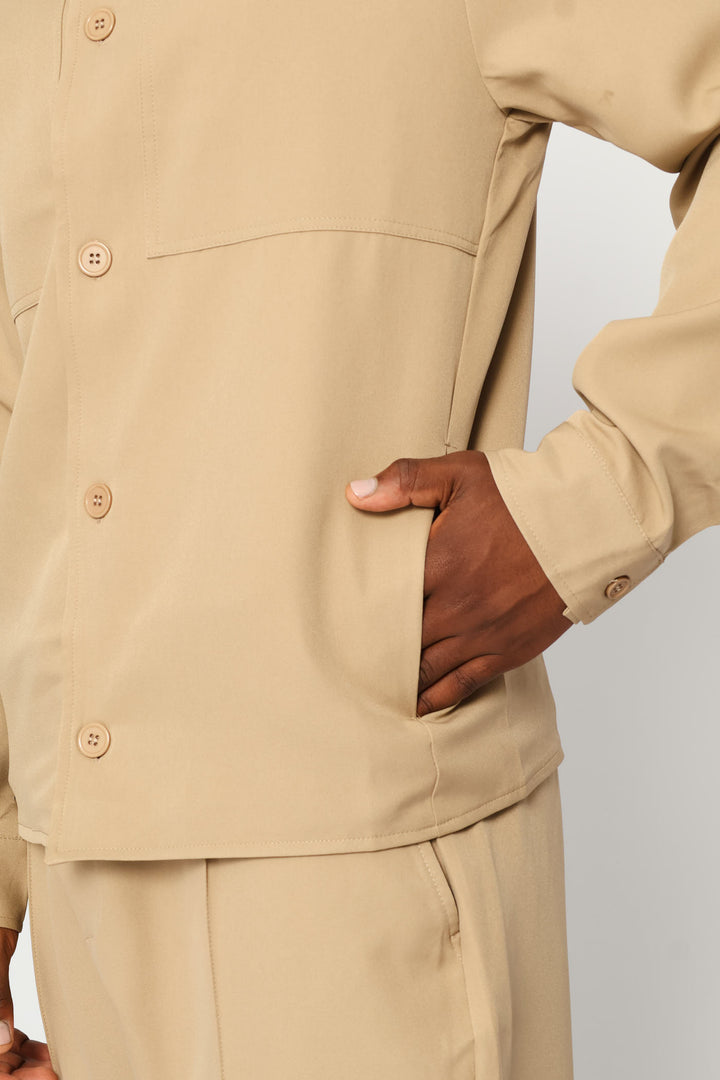 Button Through Shacket - Taupe