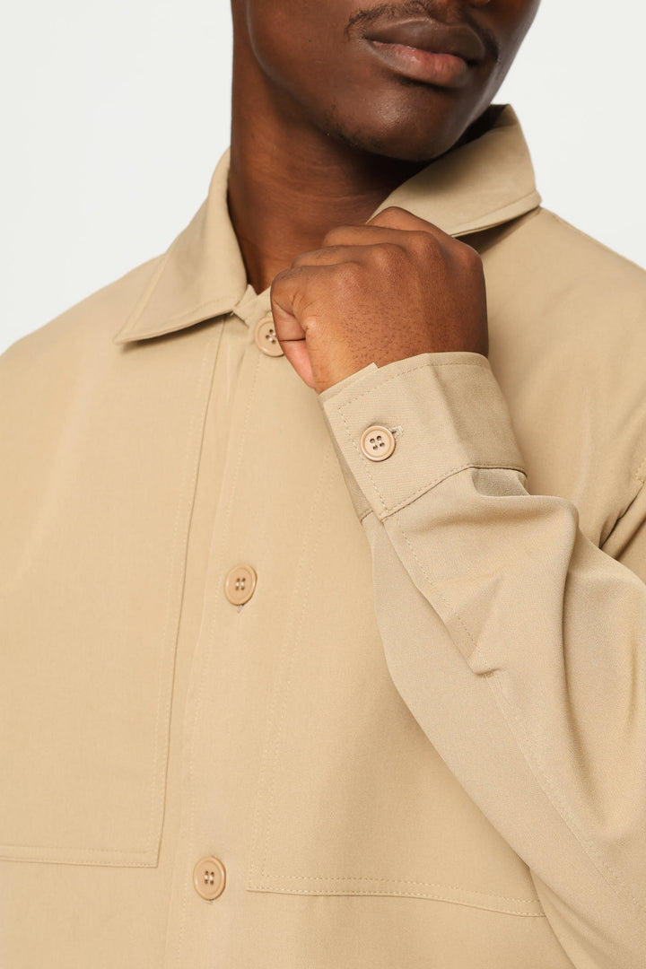 Button Through Shacket - Taupe