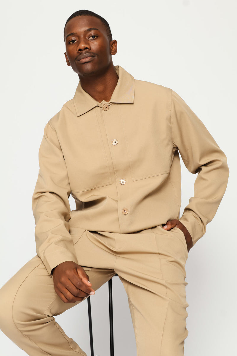 Button Through Shacket - Taupe