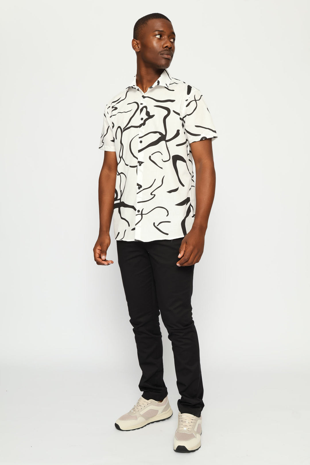 Abstract Line Strokes Printed Shirt - White/Black