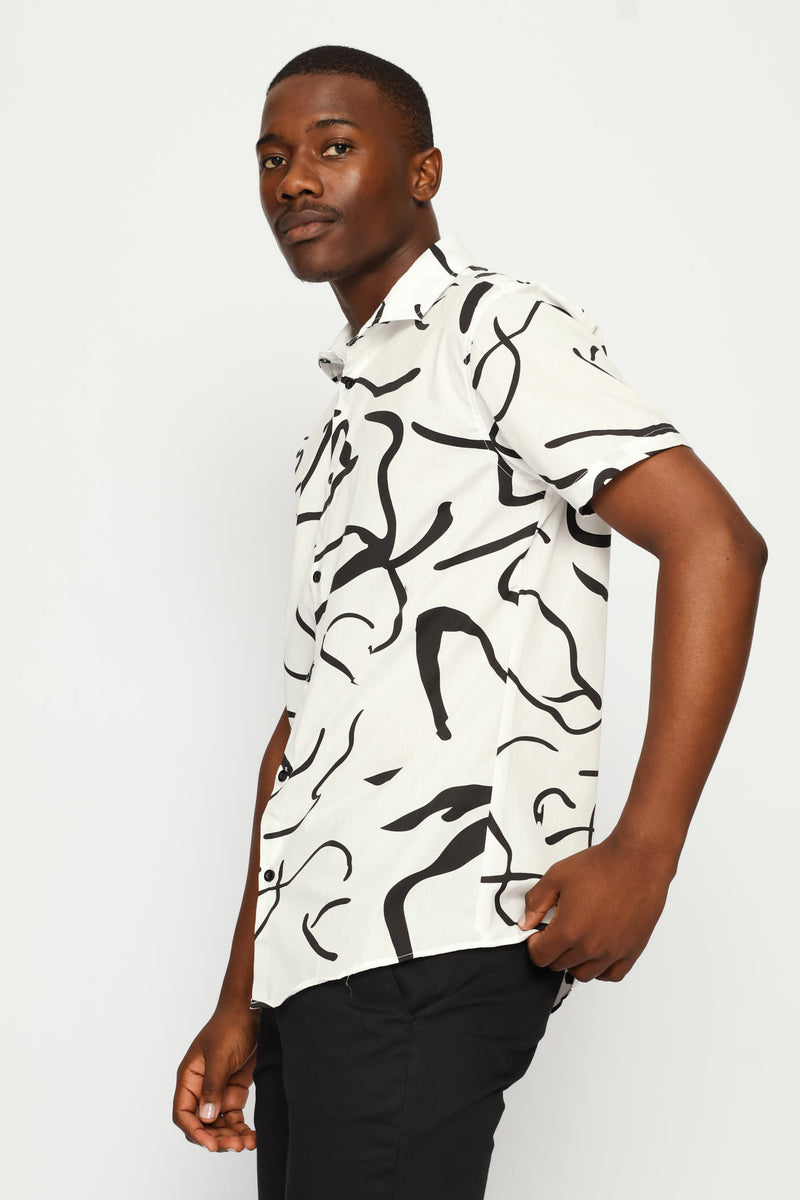Abstract Line Strokes Printed Shirt - White/Black