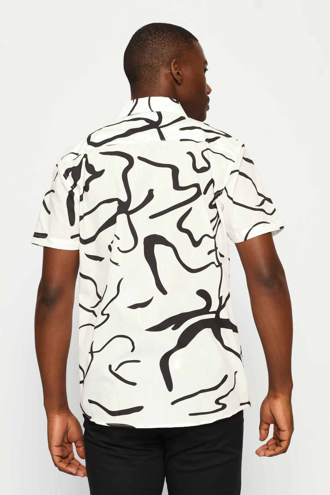 Abstract Line Strokes Printed Shirt - White/Black