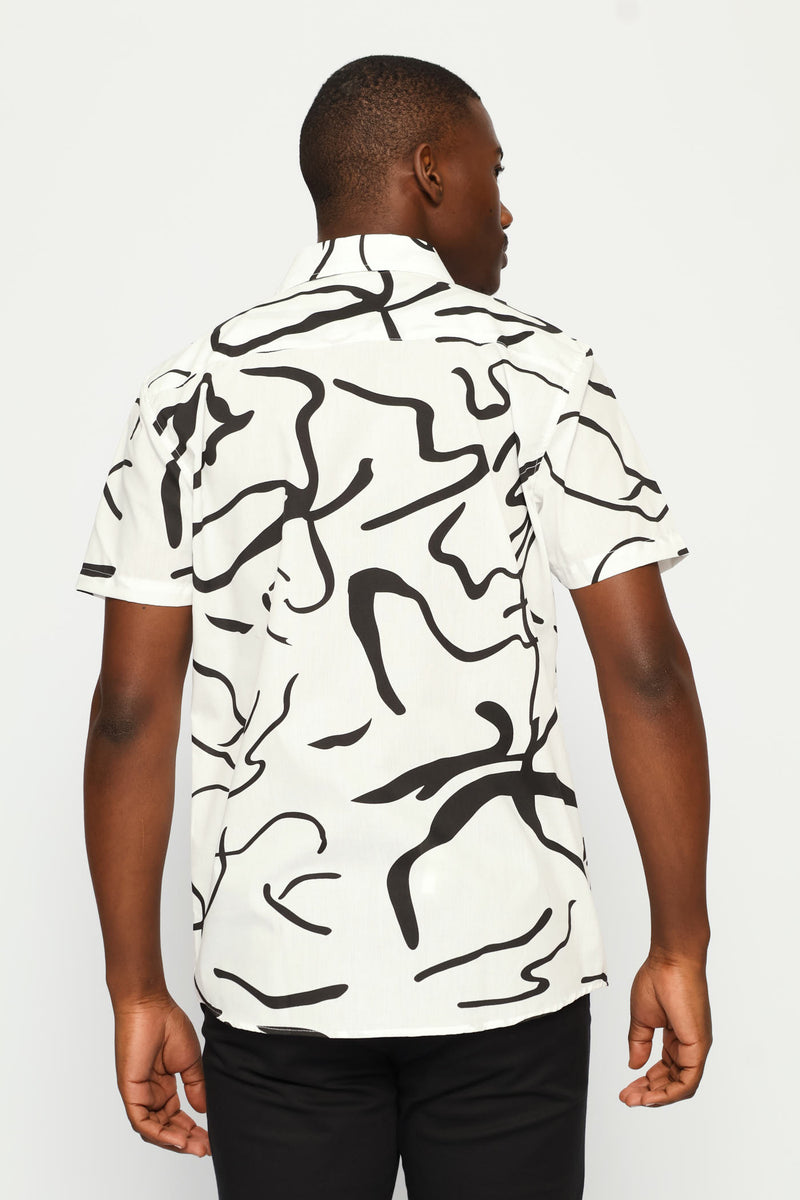 Abstract Line Strokes Printed Shirt - White/Black