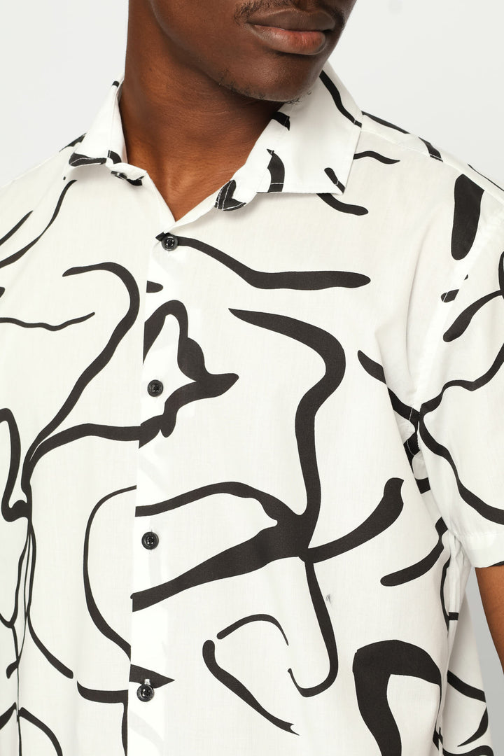 Abstract Line Strokes Printed Shirt - White/Black