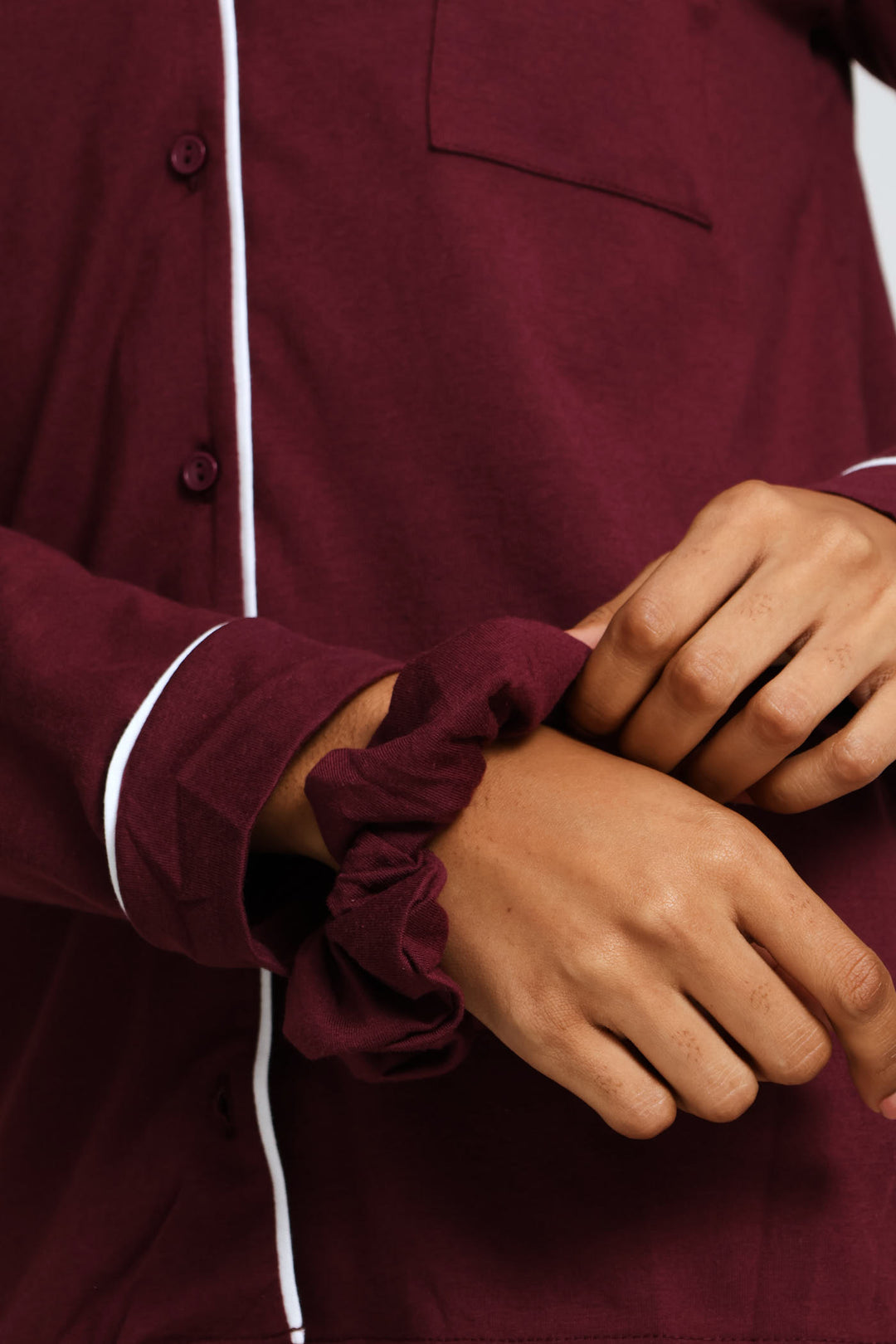 Long Sleeve Knit Button Through & Pant Set - Burgundy