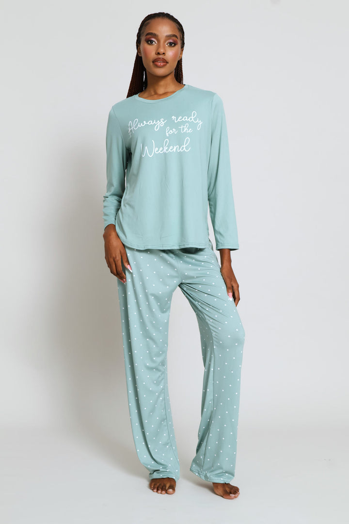 Weekend Ready Soft Touch Long Sleeve Top & Pant Set - Duck Egg