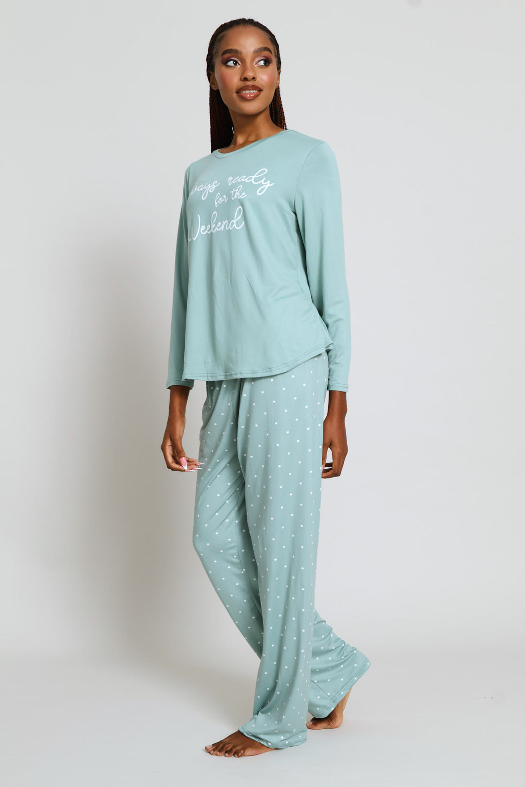 Weekend Ready Soft Touch Long Sleeve Top & Pant Set - Duck Egg