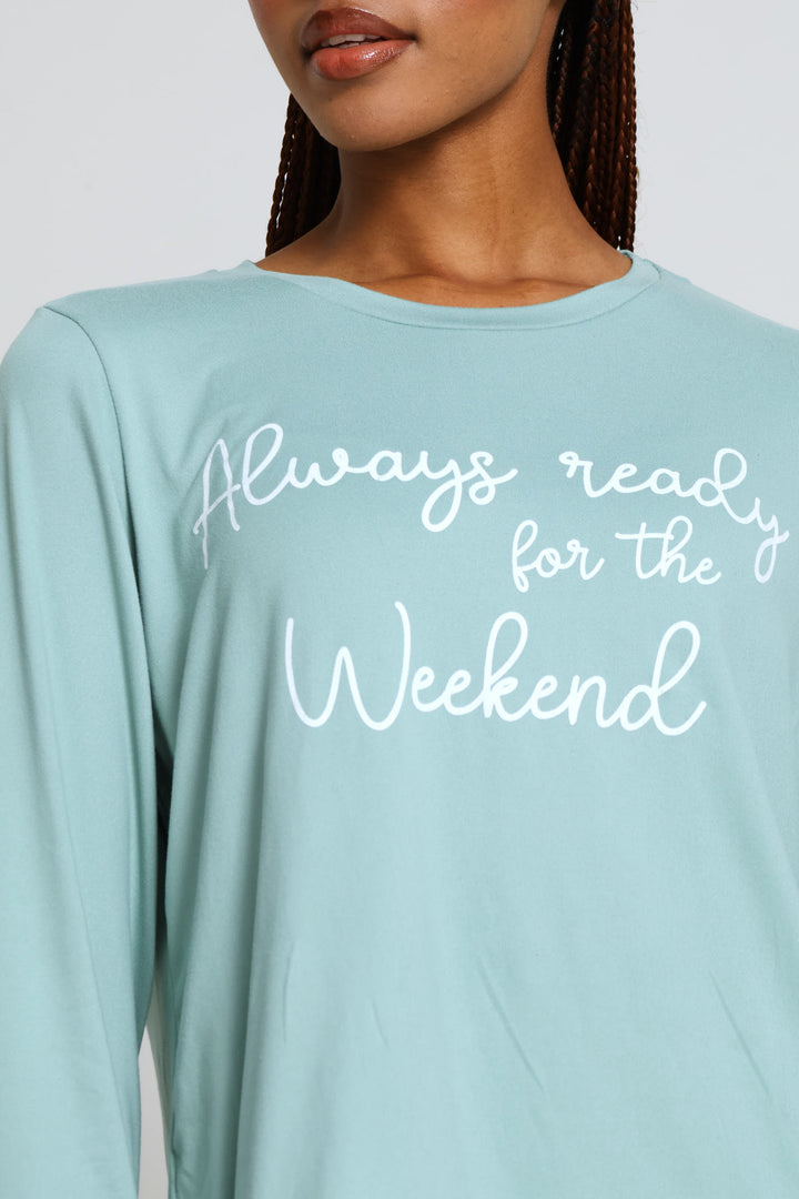Weekend Ready Soft Touch Long Sleeve Top & Pant Set - Duck Egg