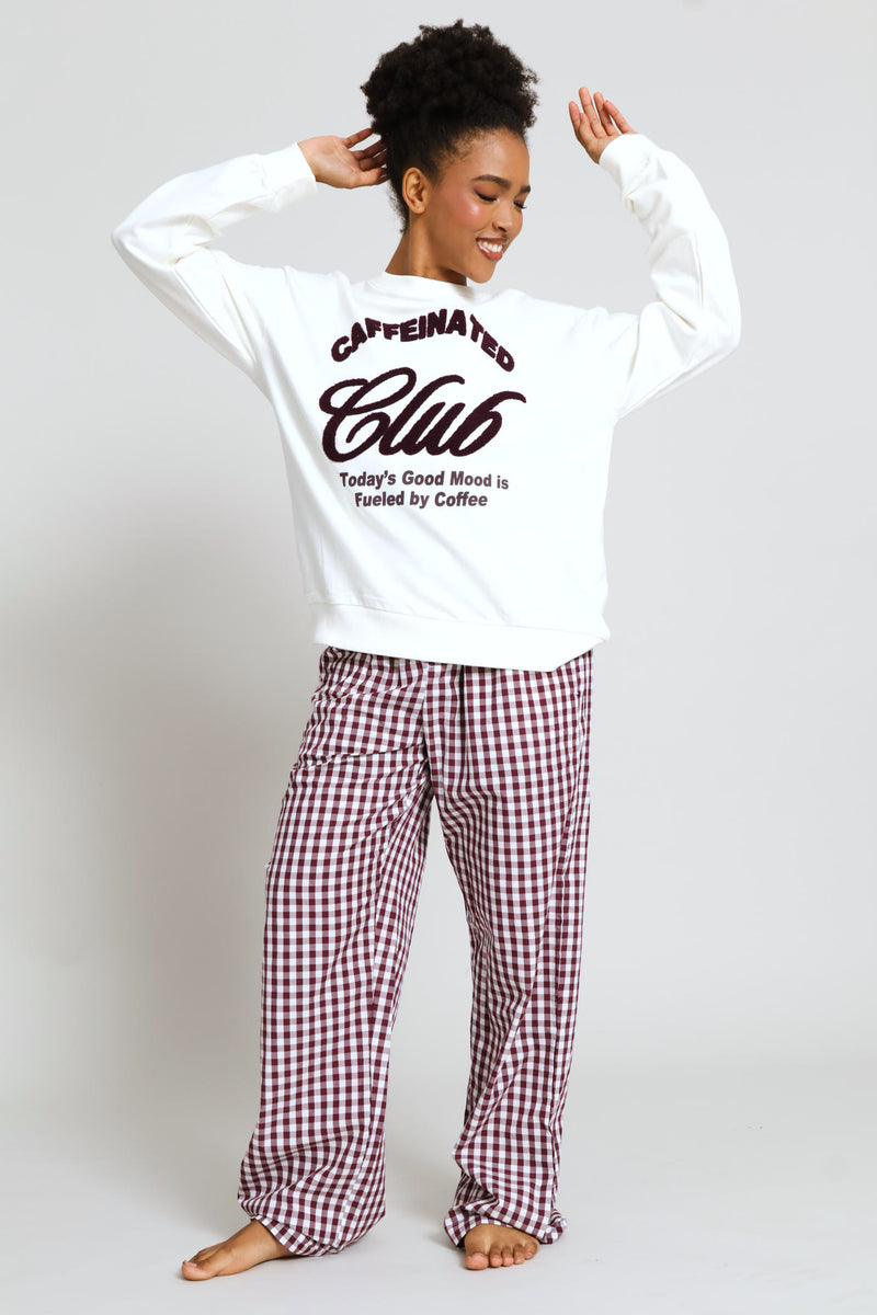 Long Sleeve Fleece Pullover & Woven Pant Set - Cream