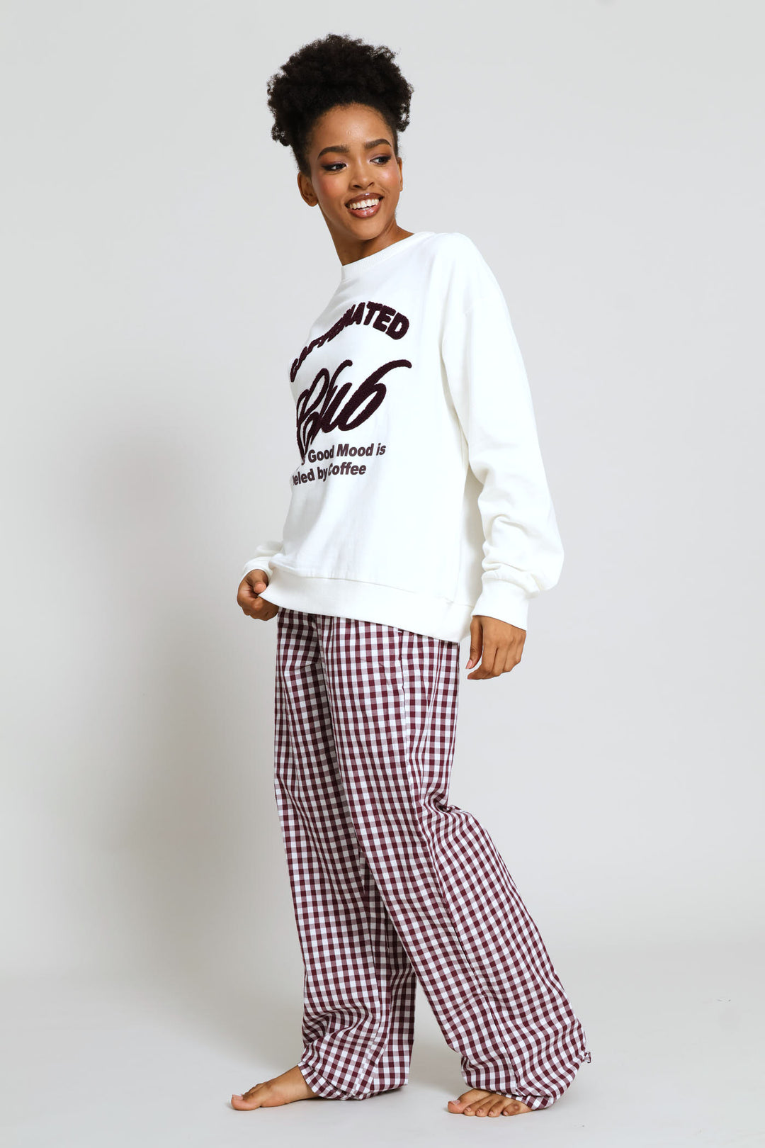 Long Sleeve Fleece Pullover & Woven Pant Set - Cream