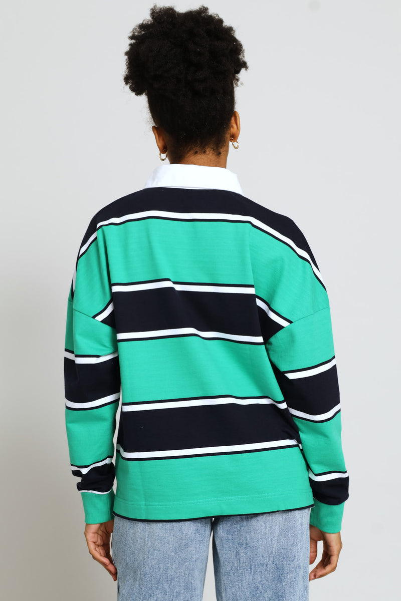 Yarn Dye Stripe Fleece Rugby Top - Navy/Green