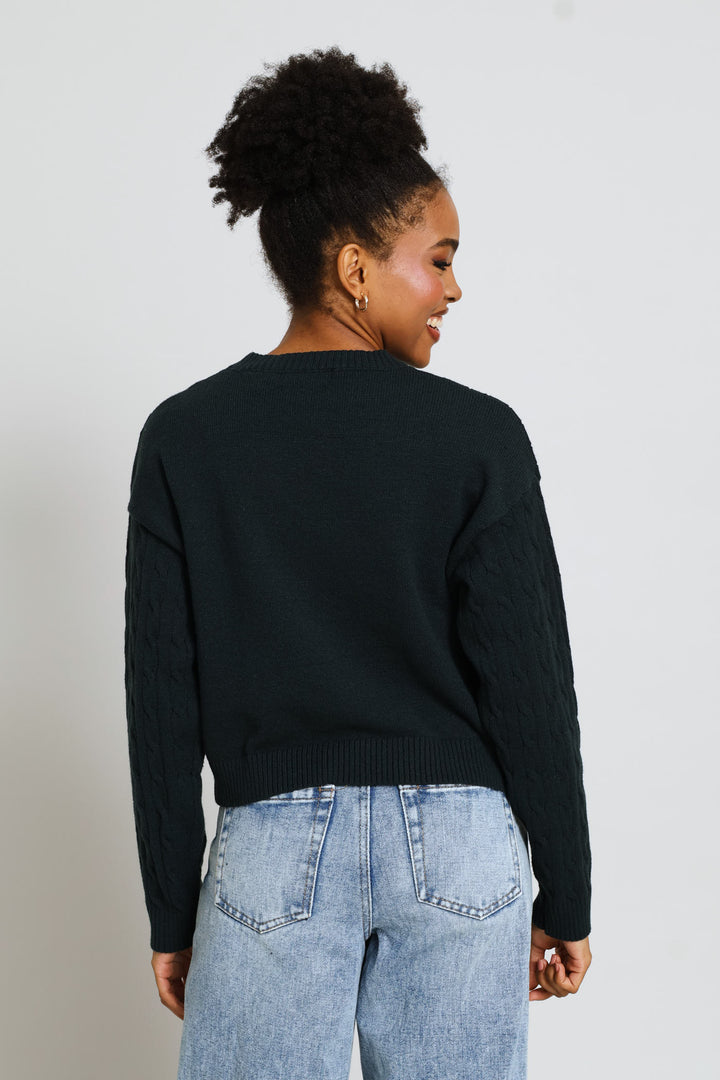 Cable Crew Teddy Embroidered Pullover - Bottle Green