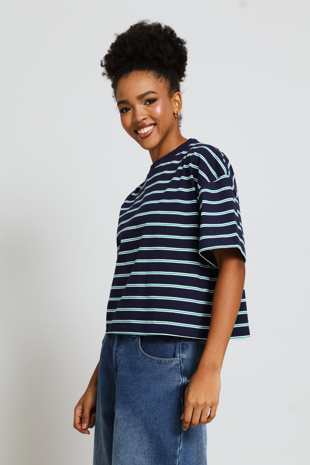 Yarn Dye Stripe Boxy Tee - Navy