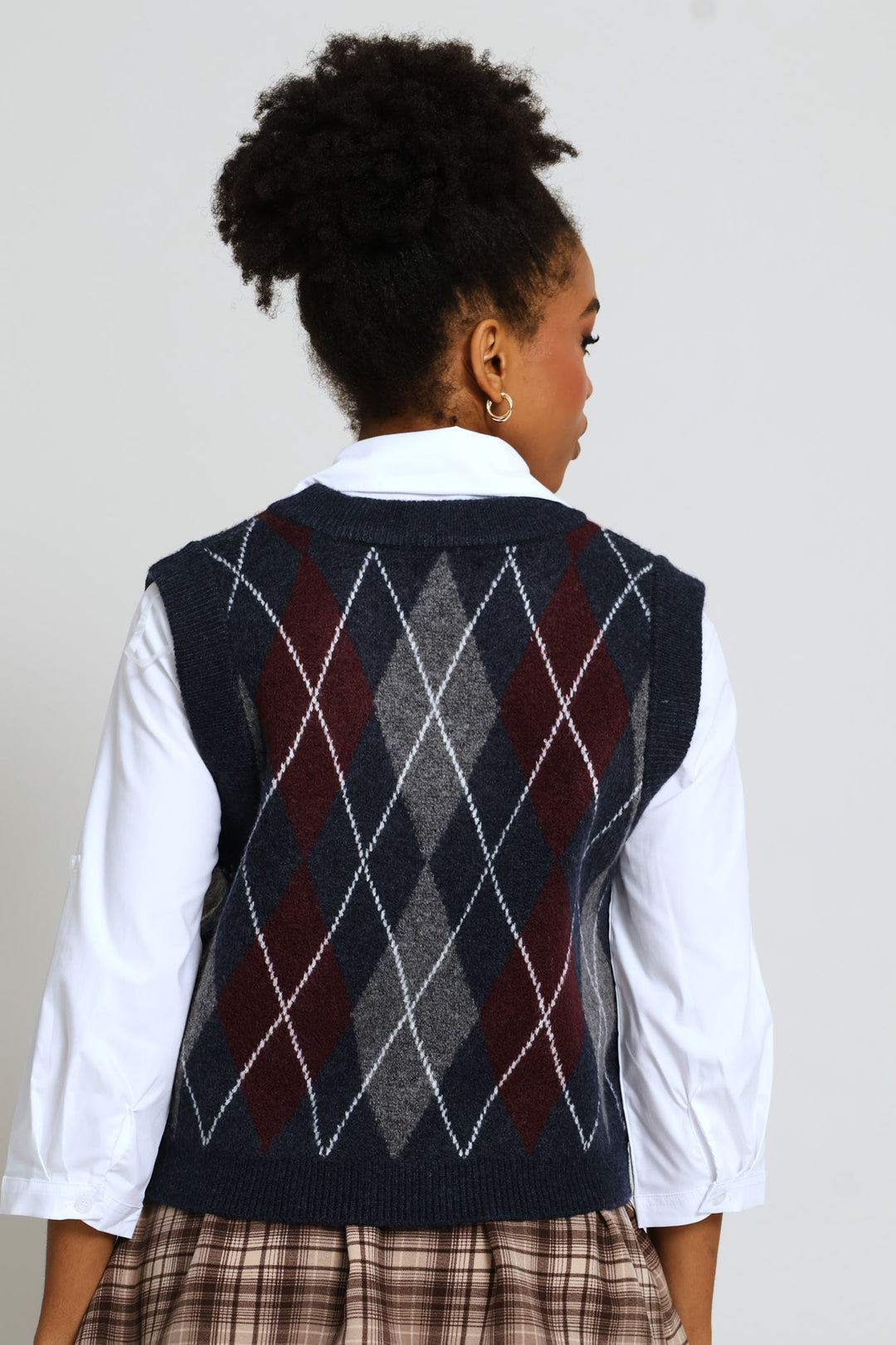 Argyle Knitted Vest - Navy