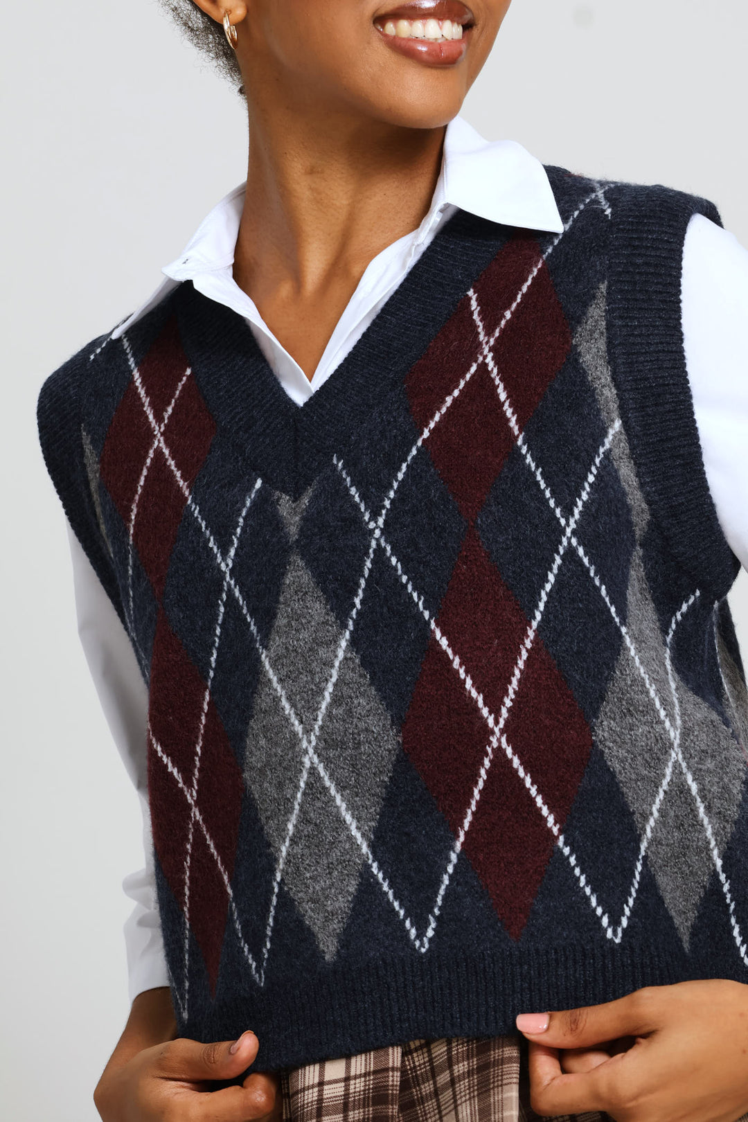 Argyle Knitted Vest - Navy