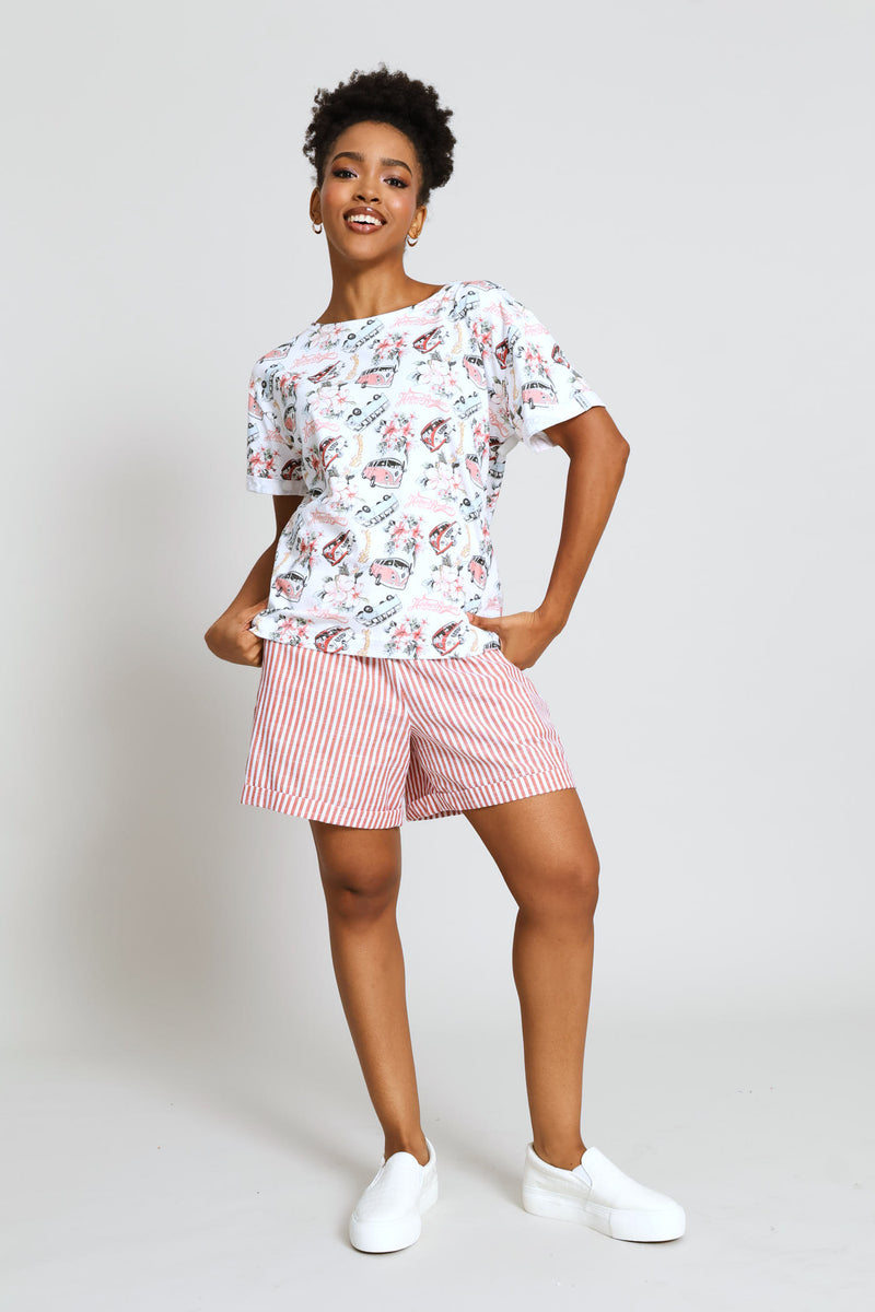 Tangerine Stripe Elasticated Short - Orange