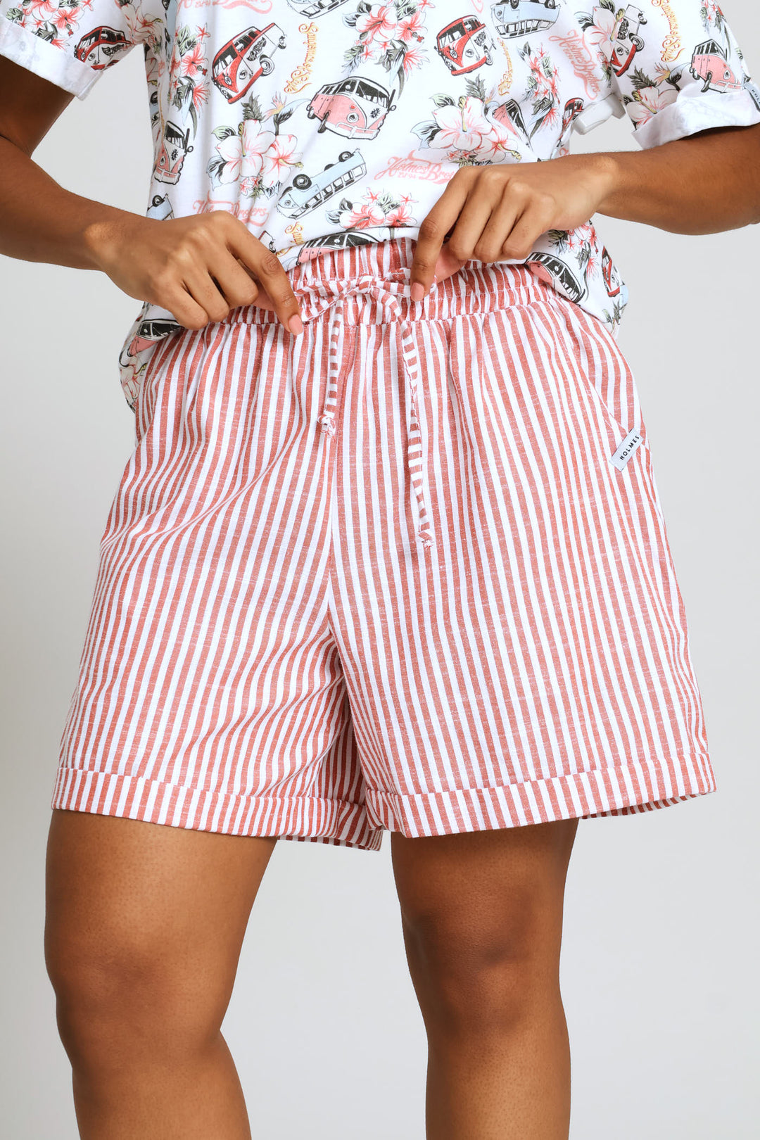 Tangerine Stripe Elasticated Short - Orange