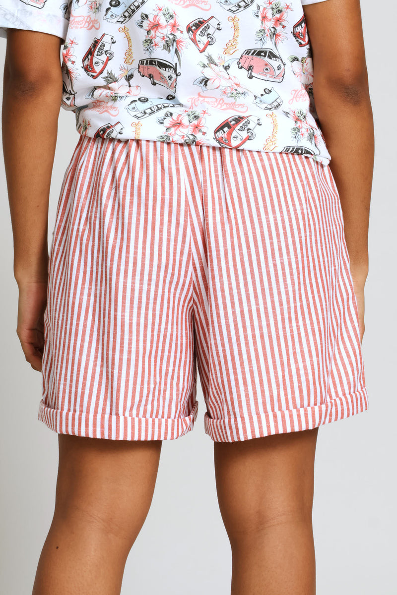 Tangerine Stripe Elasticated Short - Orange
