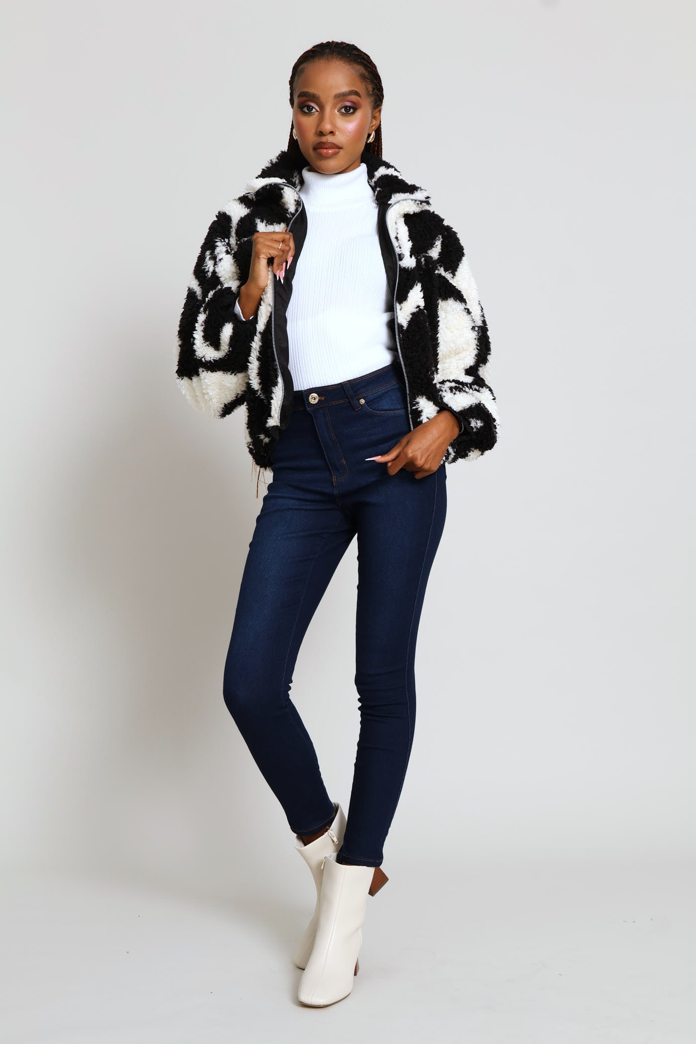 Ladies Printed Zip Thru Bomber Jacket - White/Black – Edgars
