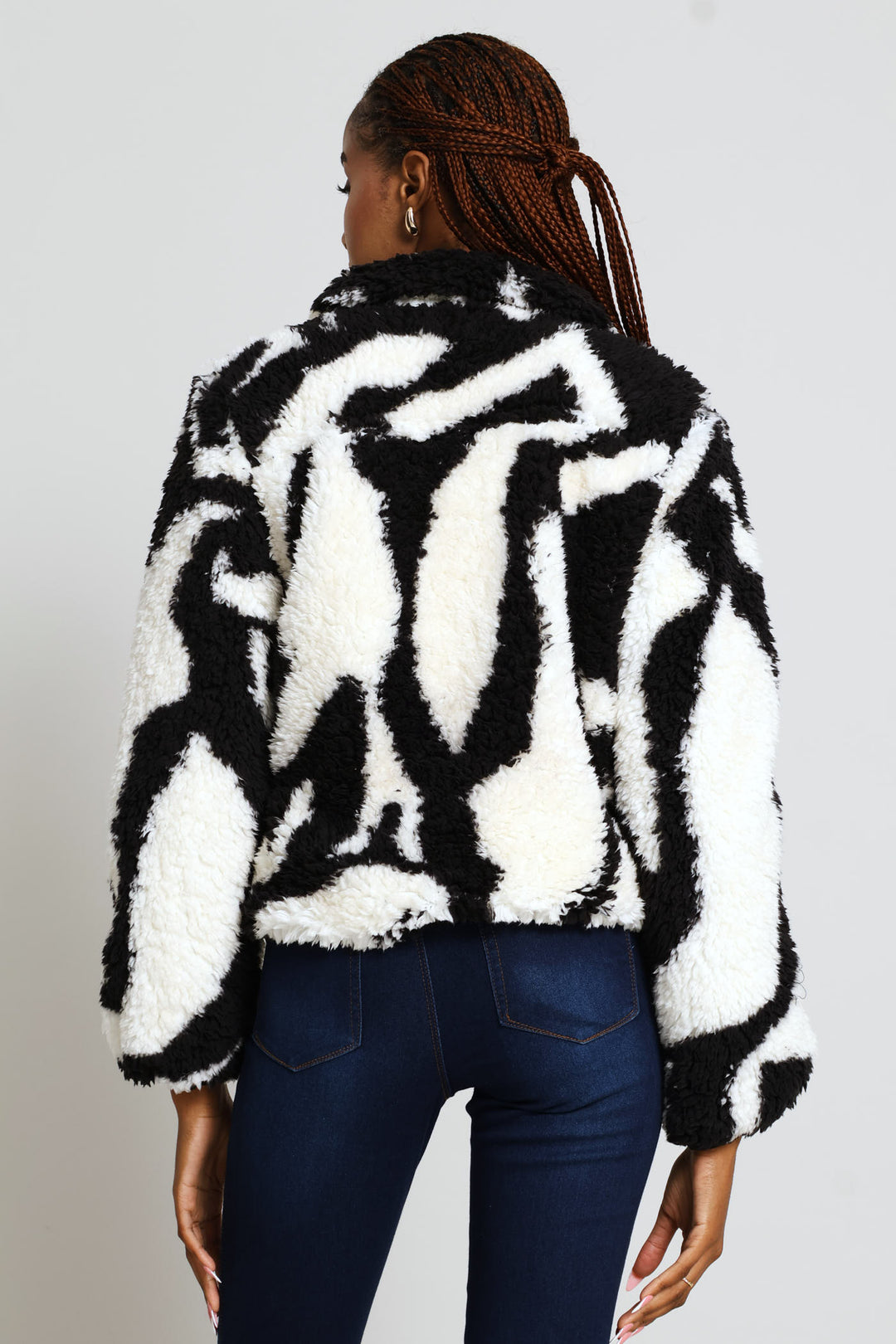 Printed Zip Thru Bomber Jacket - White/Black