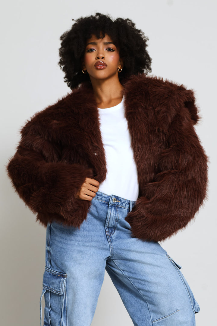 Faux Fur Jacket - Chocolate