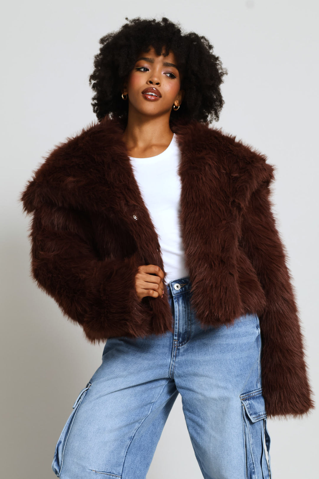 Faux Fur Jacket - Chocolate