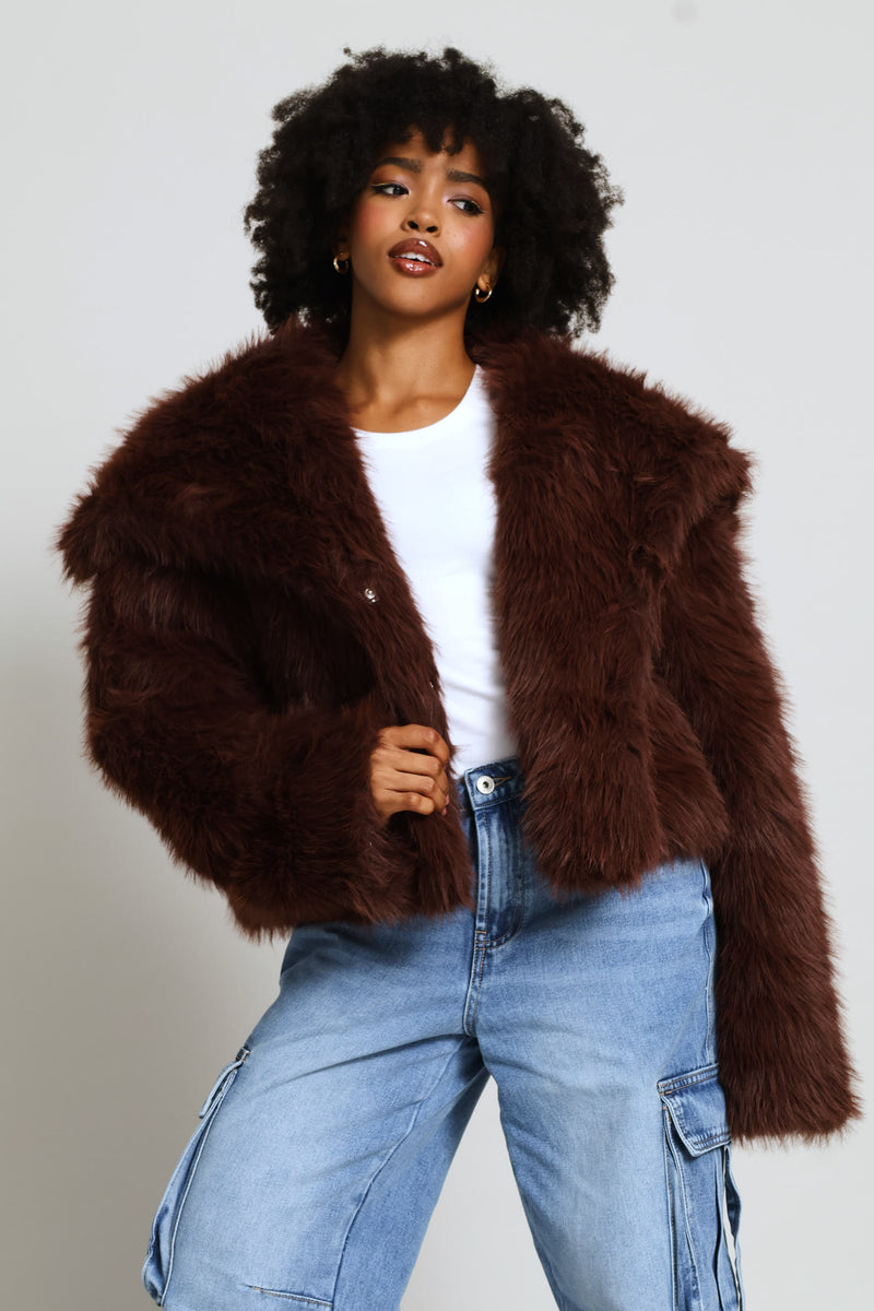 Faux Fur Jacket - Chocolate