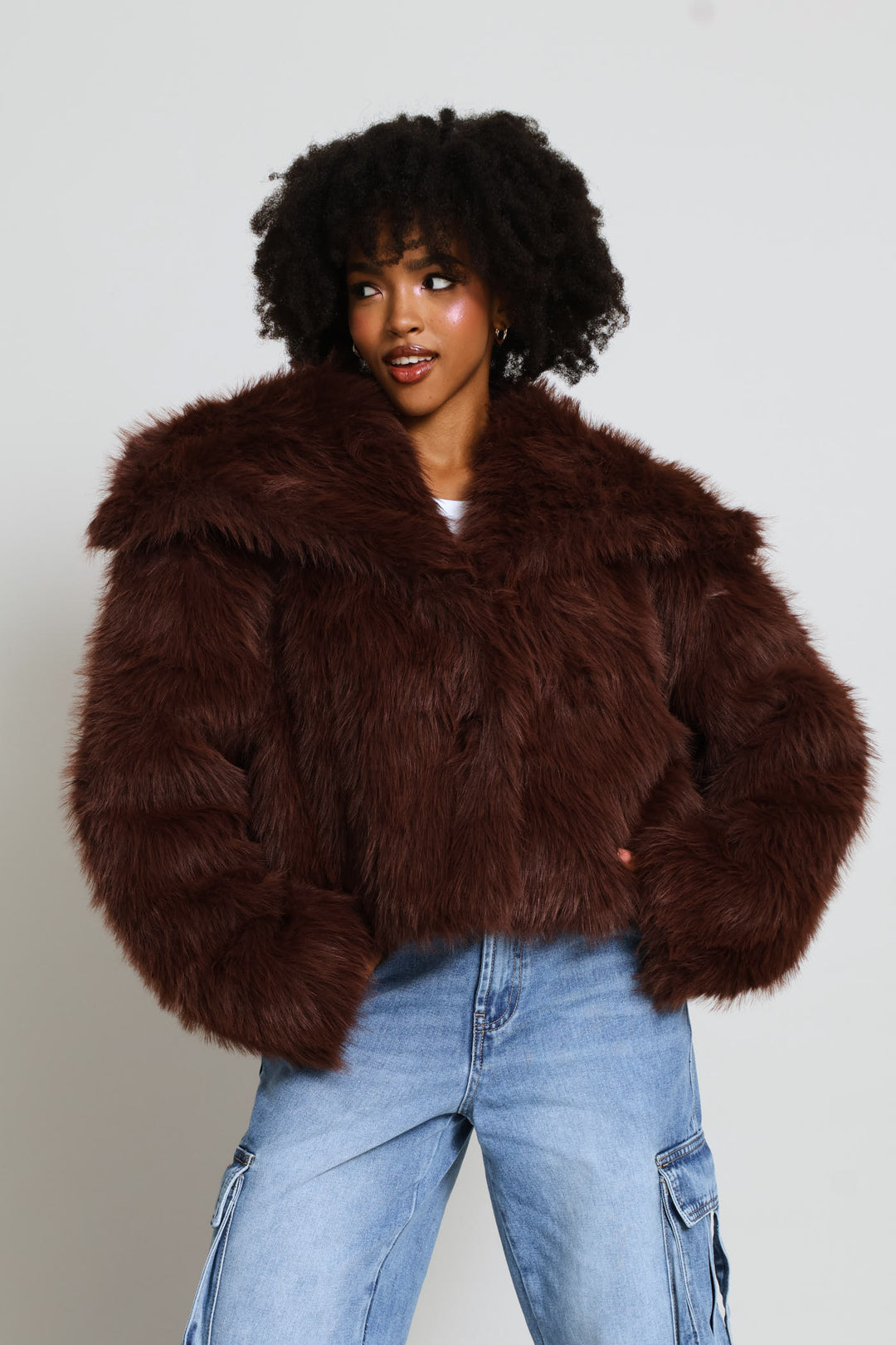 Faux Fur Jacket - Chocolate
