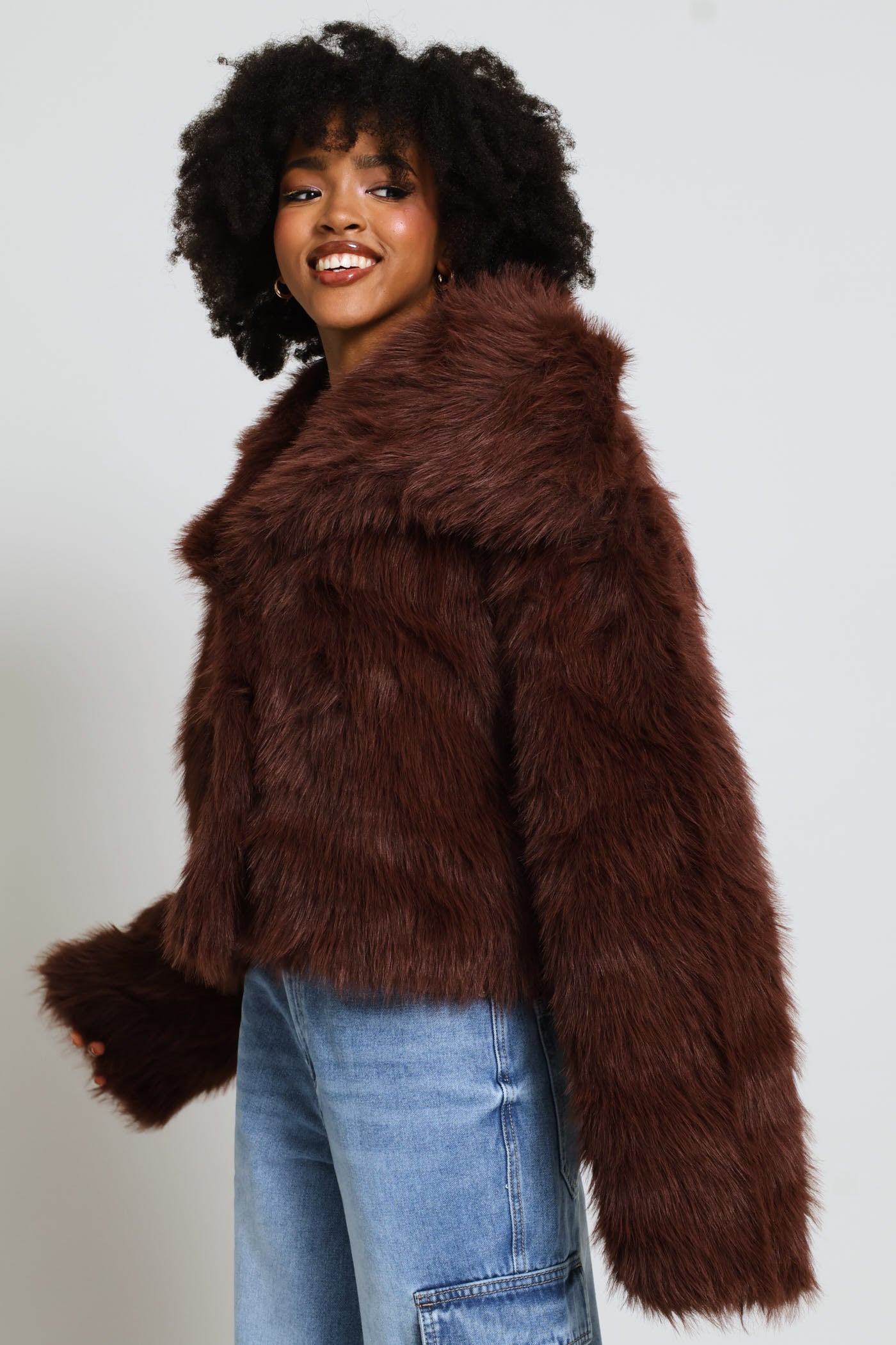 Ladies Faux Fur Jacket - Chocolate – Edgars