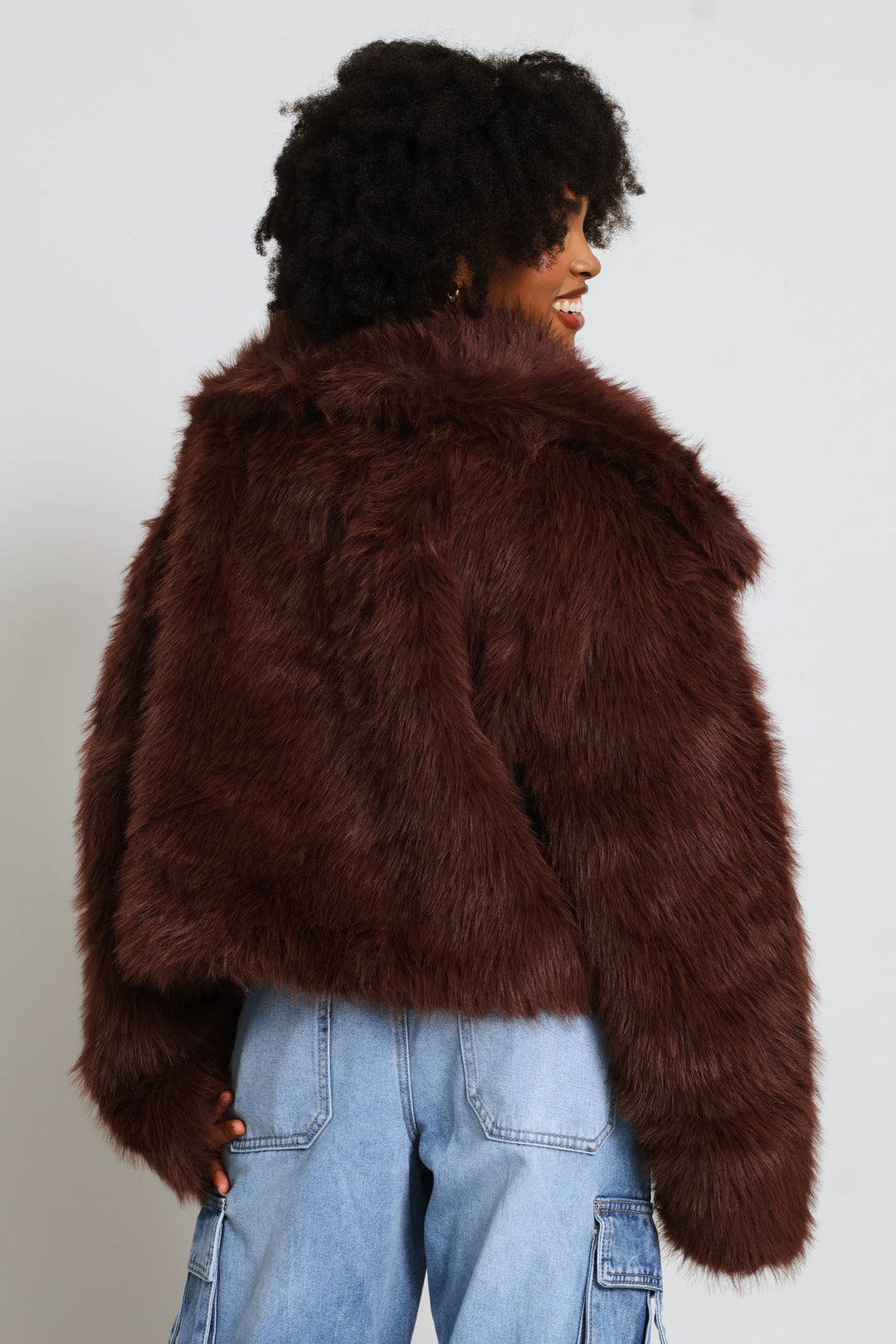 Faux Fur Jacket - Chocolate