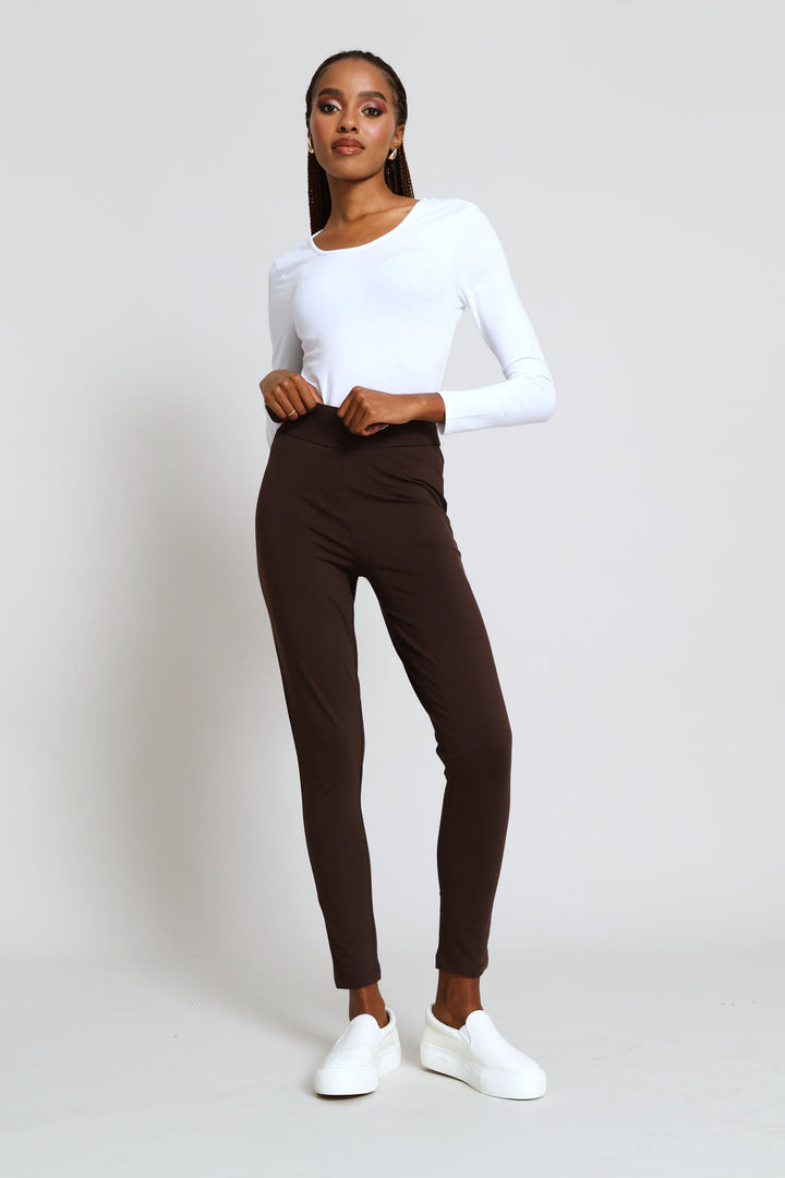 Wide Waistband Basic Legging - Chocolate