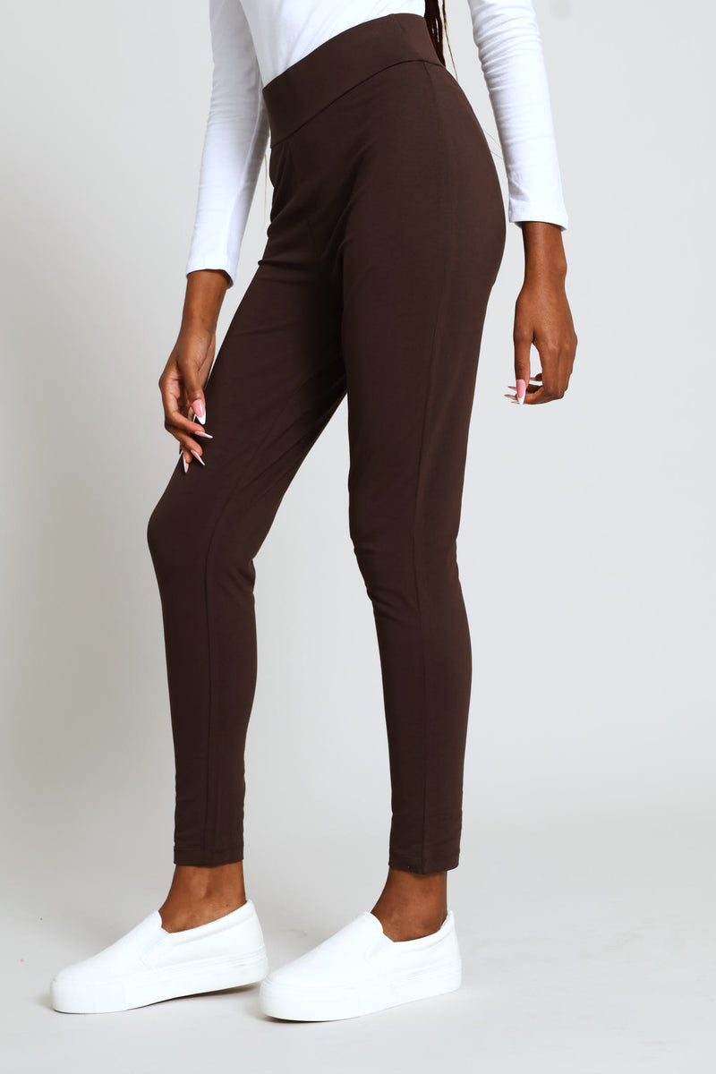 Wide Waistband Basic Legging - Chocolate