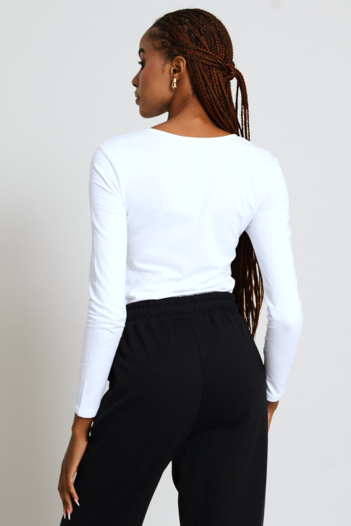 Long Sleeve Scoop Neck Bodysuit - White