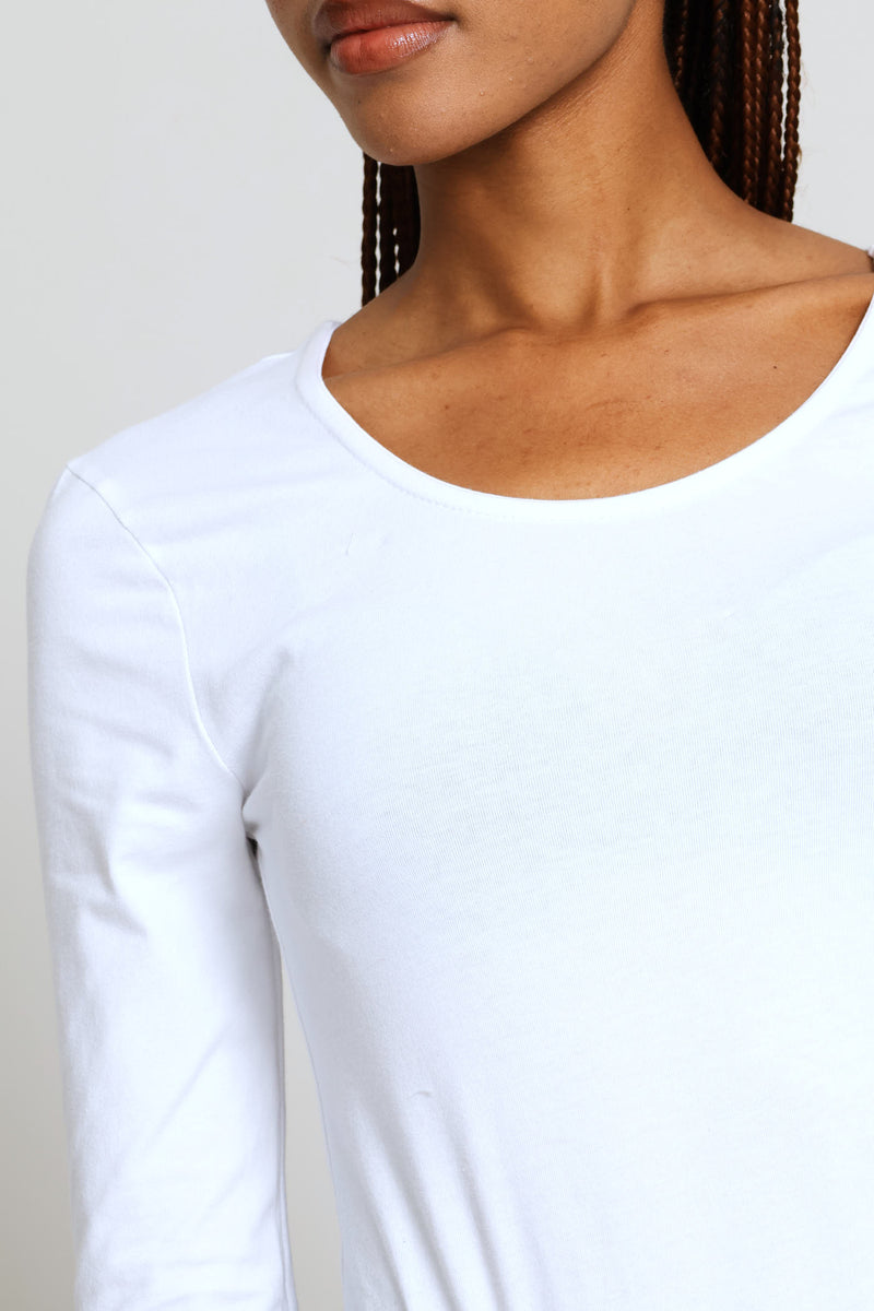 Long Sleeve Scoop Neck Bodysuit - White