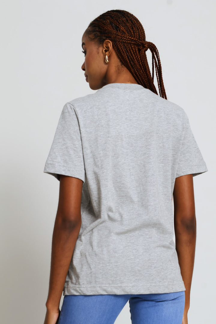 Rib Neck Cotton Boxy Tee - Grey Melange