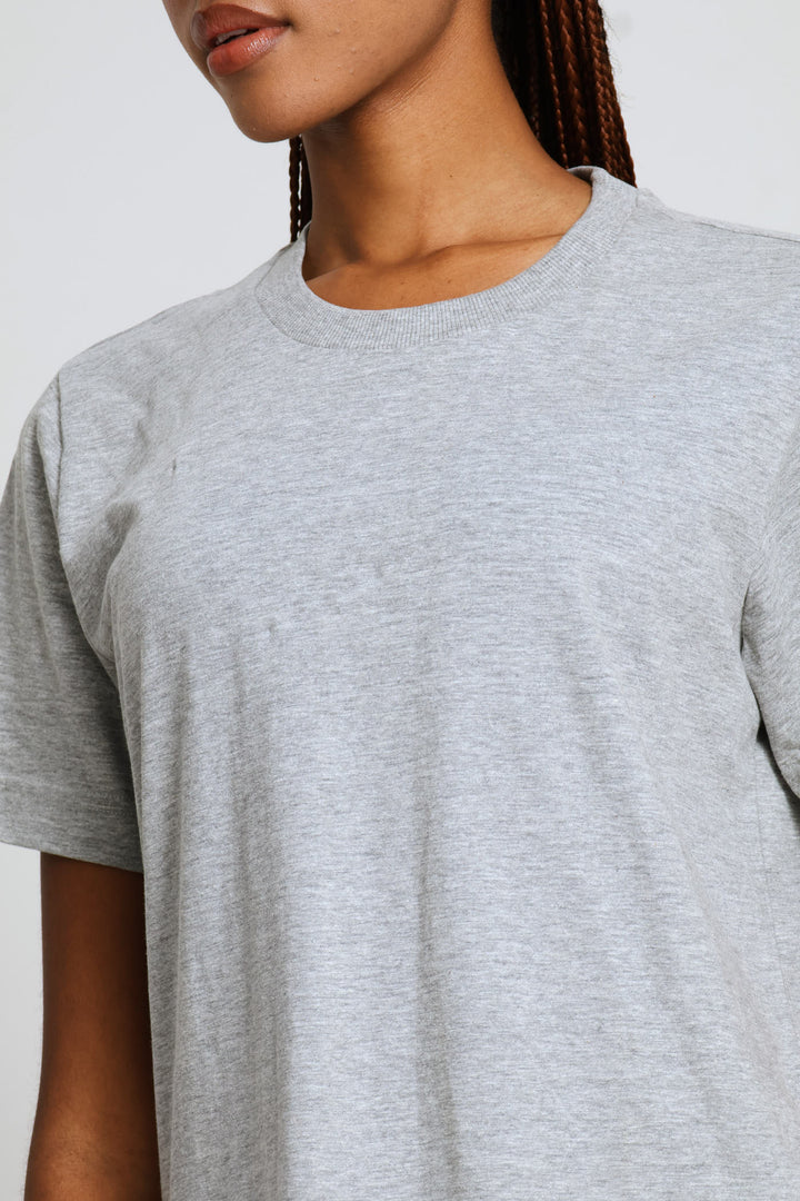 Rib Neck Cotton Boxy Tee - Grey Melange