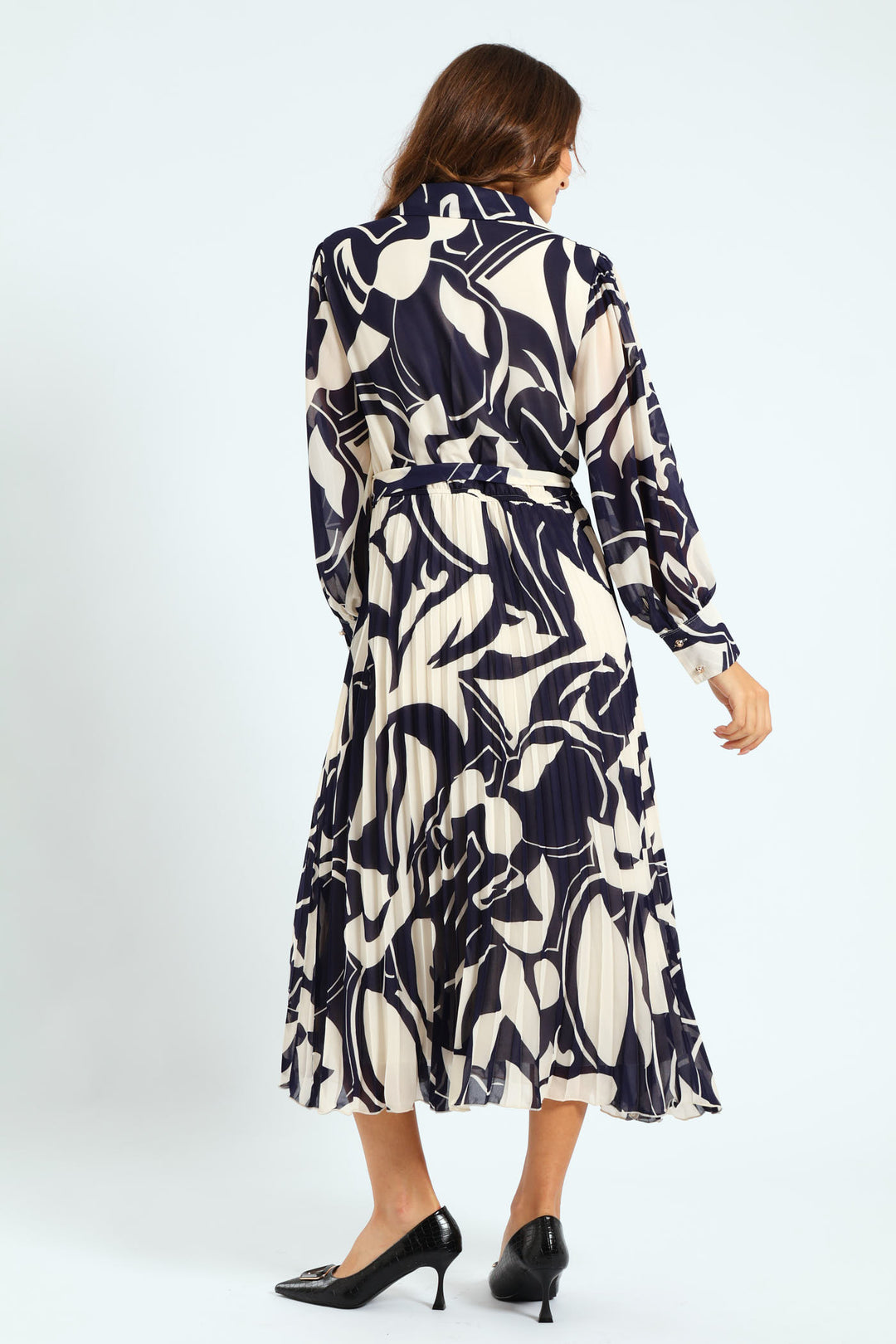 Monochrome Pelated Shirt Maxi Dress - Navy