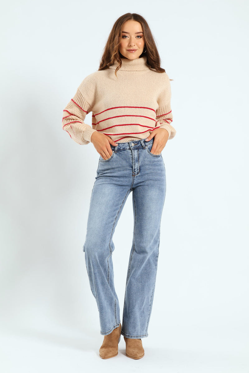 Hi-Rise Crosshatch Bootleg Jean - Light Wash