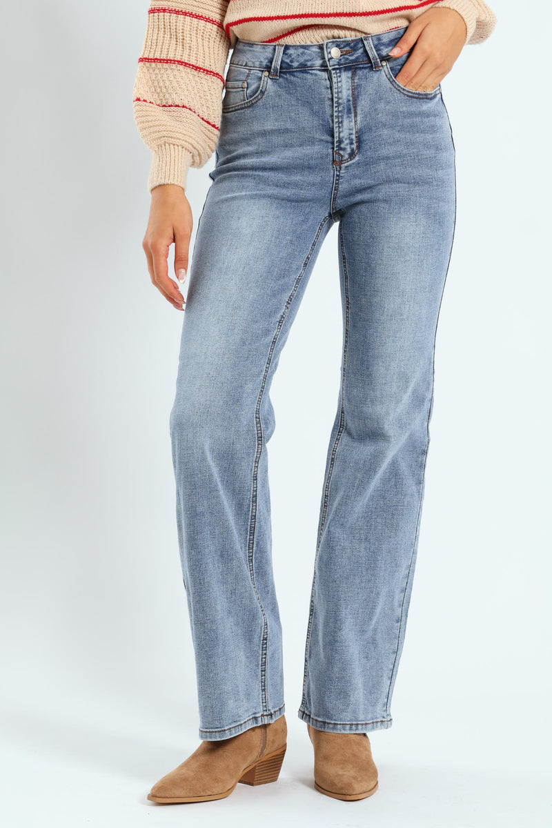 Hi-Rise Crosshatch Bootleg Jean - Light Wash