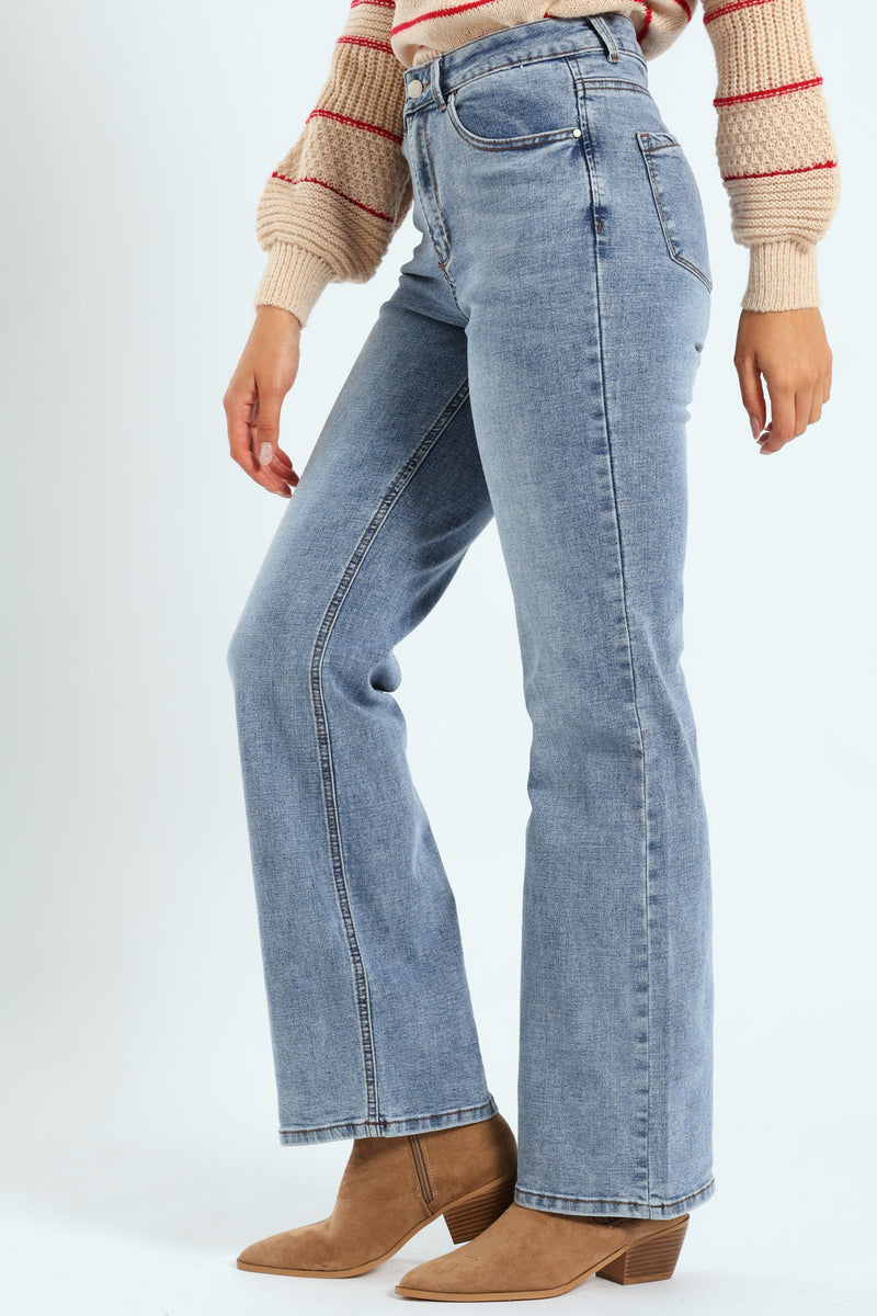 Hi-Rise Crosshatch Bootleg Jean - Light Wash