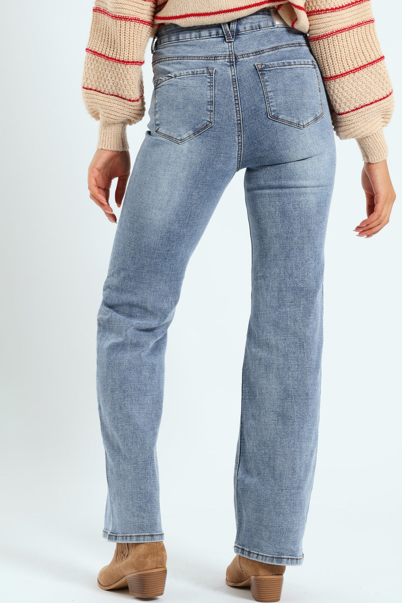 Hi-Rise Crosshatch Bootleg Jean - Light Wash