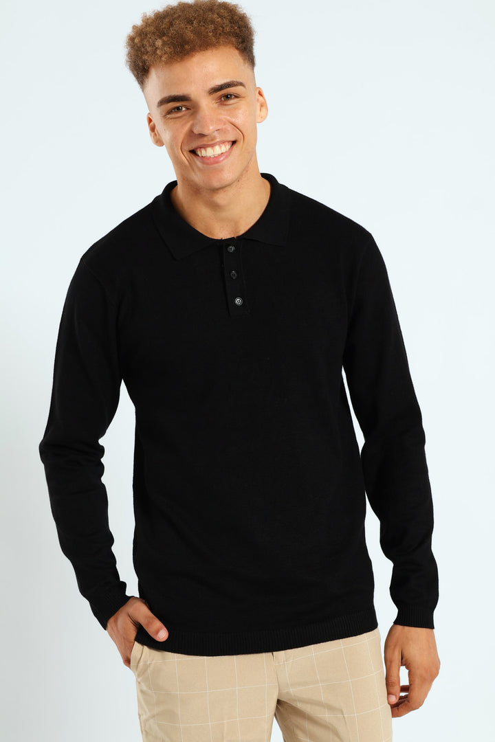 Long Sleeve Knit Golfer - Black